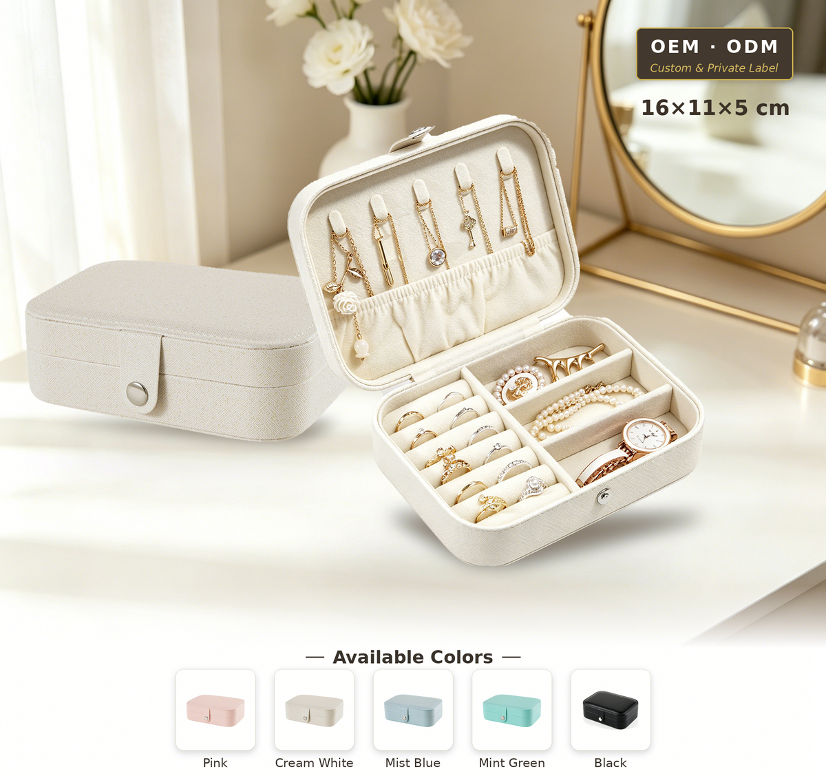 PU Leather Earring Jewelry Organizer Box, Multi Compartment Snap Button Travel Earring Storage Case, Portable Jewelry Display Box