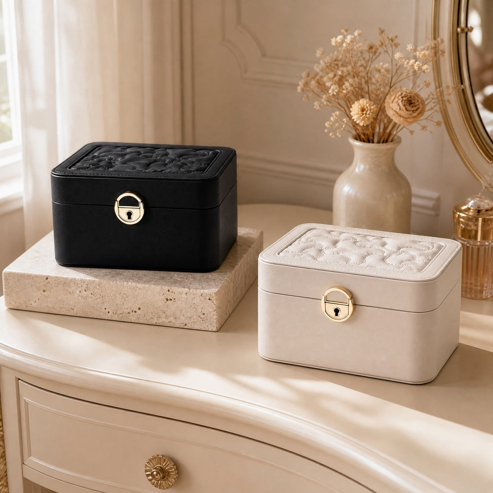 Embroidered PU Leather Jewelry Box, Decorative Velvet Jewelry Organizer Case for Ring Earring Necklace, Gift for Women