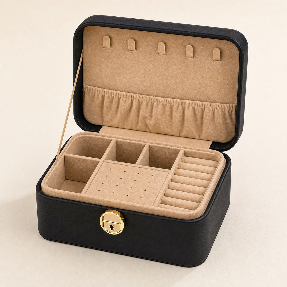 Embroidered PU Leather Jewelry Box, Decorative Velvet Jewelry Organizer Case for Ring Earring Necklace, Gift for Women