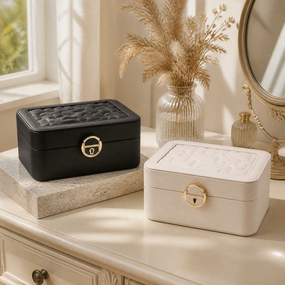 Embroidered PU Leather Jewelry Box, Decorative Velvet Jewelry Organizer Case for Ring Earring Necklace, Gift for Women