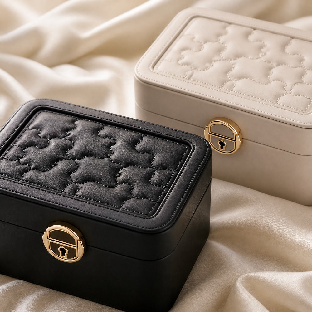 Embroidered PU Leather Jewelry Box, Decorative Velvet Jewelry Organizer Case for Ring Earring Necklace, Gift for Women