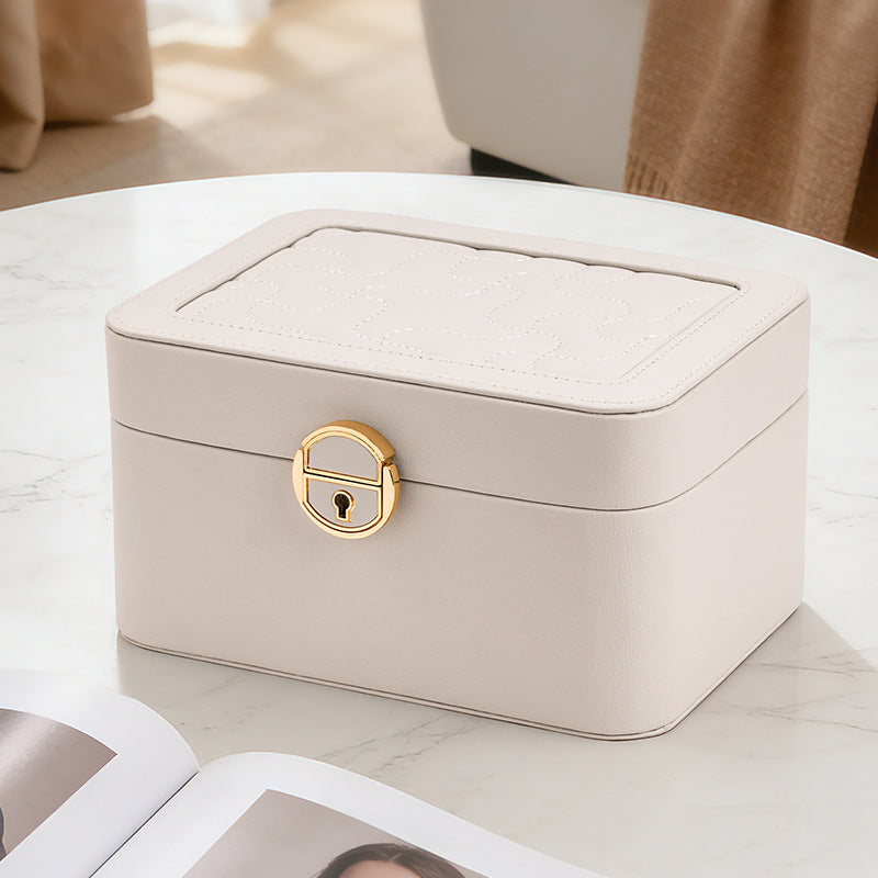 Embroidered PU Leather Jewelry Box, Decorative Velvet Jewelry Organizer Case for Ring Earring Necklace, Gift for Women