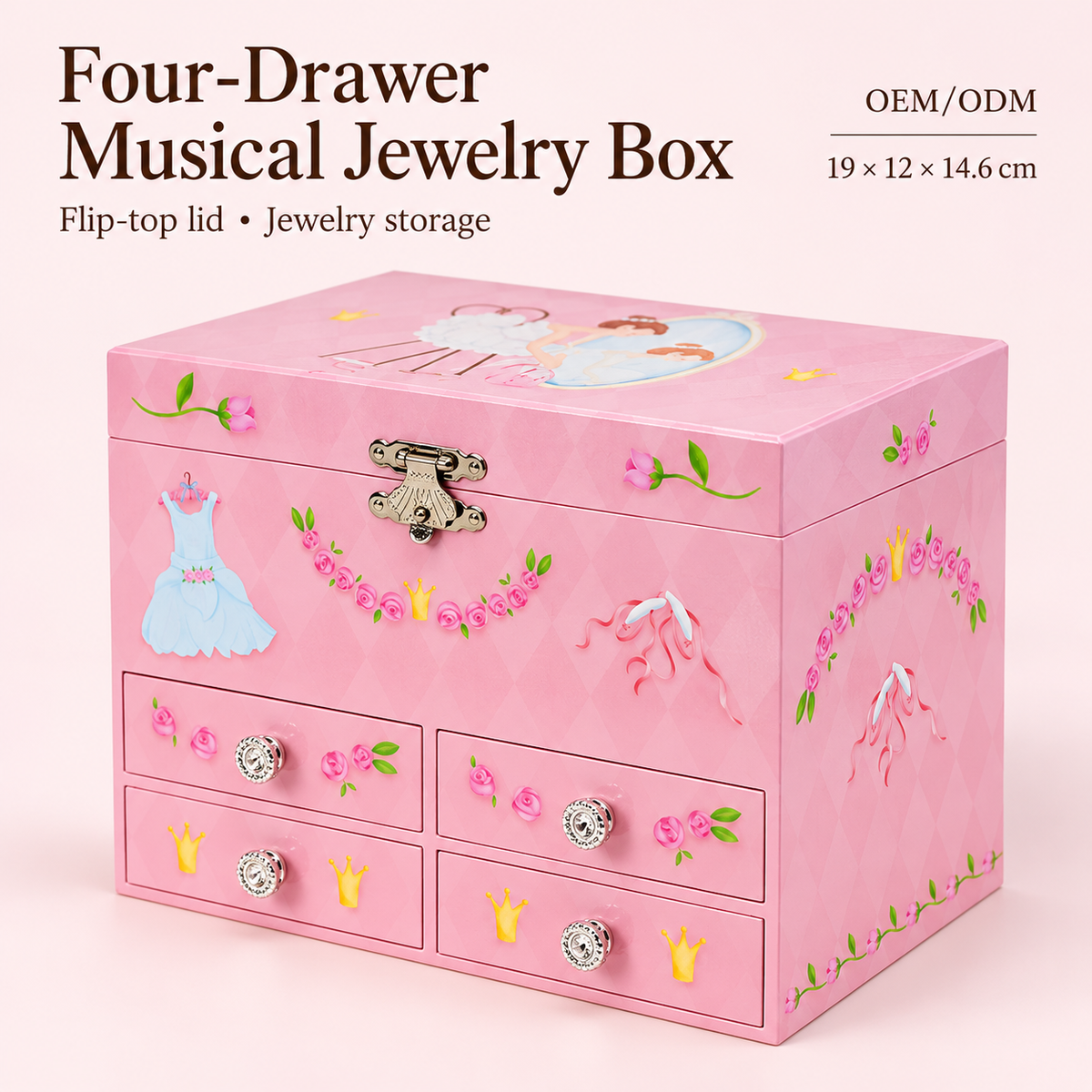 4 drawer musical jewelry box for girls
pink ballet dancer music box
spinning ballerina keepsake box
flip top wooden jewelry box
kids birthday gift music box
