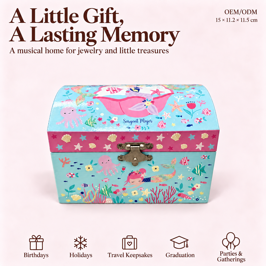 5 inch arched mermaid musical jewelry box
compact ocean girls music box
spinning dancer treasure case
kids birthday gift music box
wholesale music box
