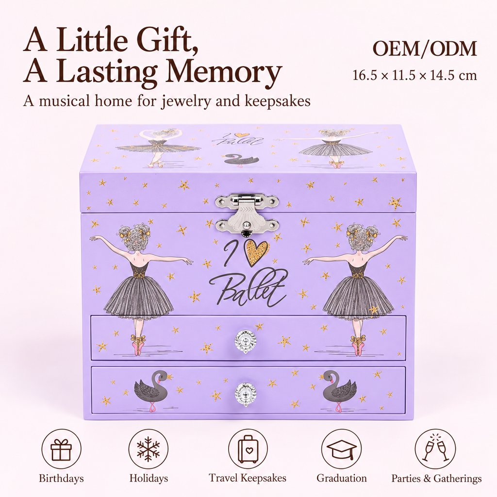 swan lake ballet musical jewelry box
lavender girls music box with mirror
spinning ballerina 2 drawer
divided ring storage keepsake
kids birthday gift music box
