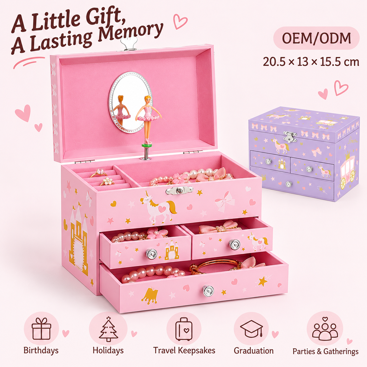 extra large 3 drawer musical jewelry box
pink unicorn girls music box
oval mirror spinning ballerina
high capacity keepsake organizer
kids birthday gift music box

