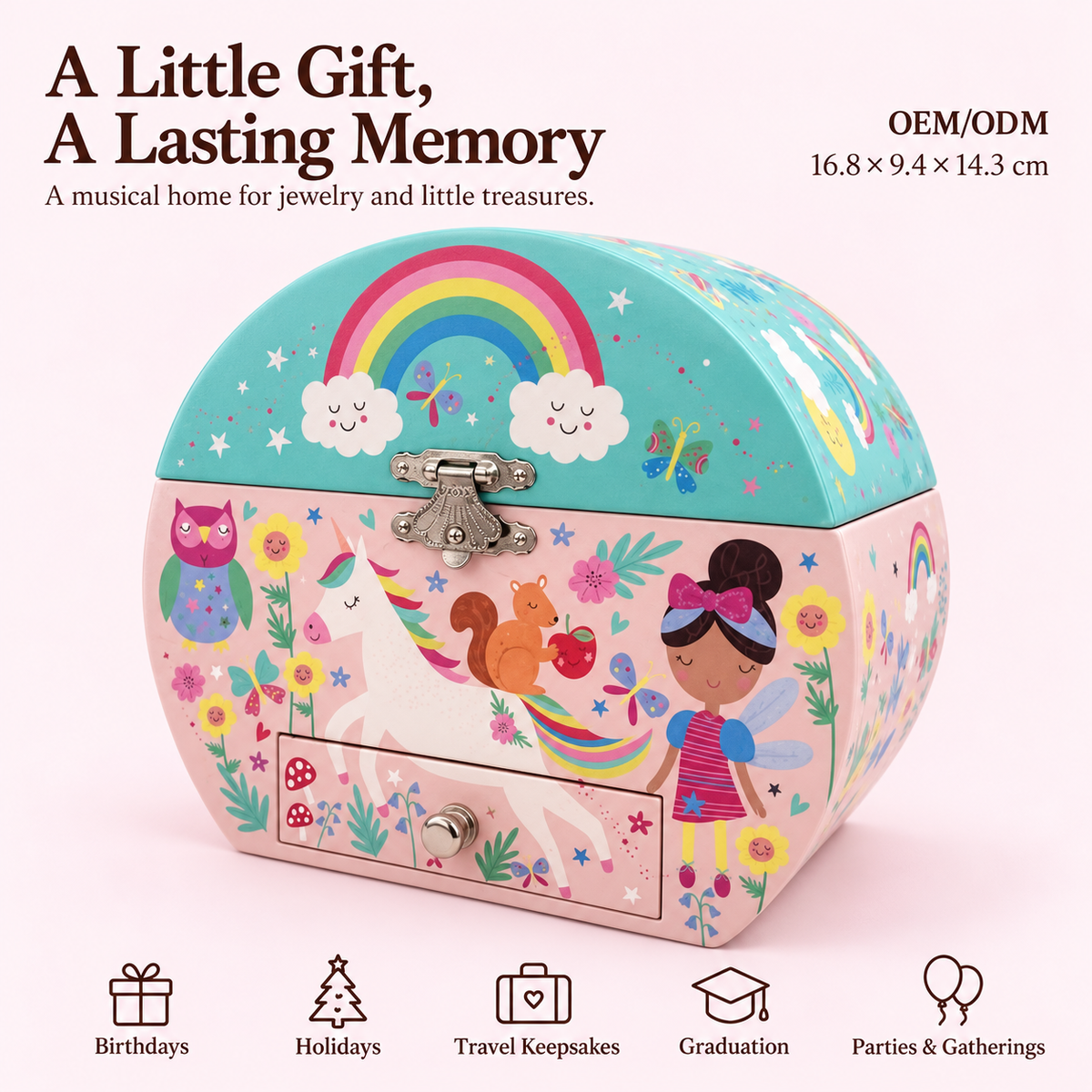 handbag shaped musical jewelry box with drawer
rainbow unicorn teal pink music box
spinning dancer portable keepsake
girls wooden music box
kids birthday gift music box
