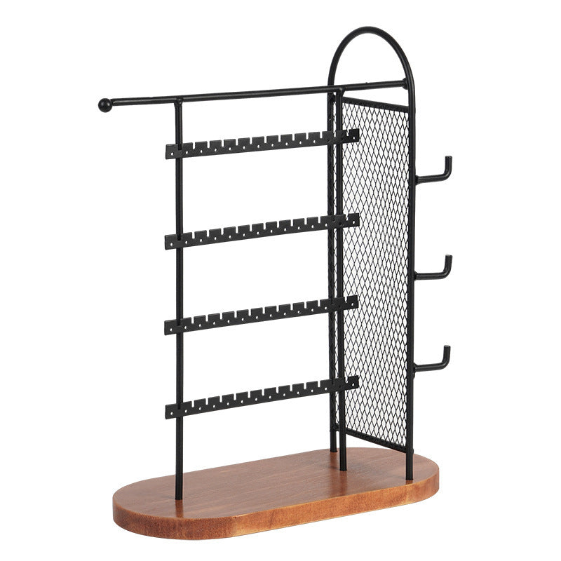 5 in 1 jewelry organizer stand
metal wire mesh earring rack
necklace bracelet ring holder
detachable wood base jewelry stand
countertop vanity jewelry display
