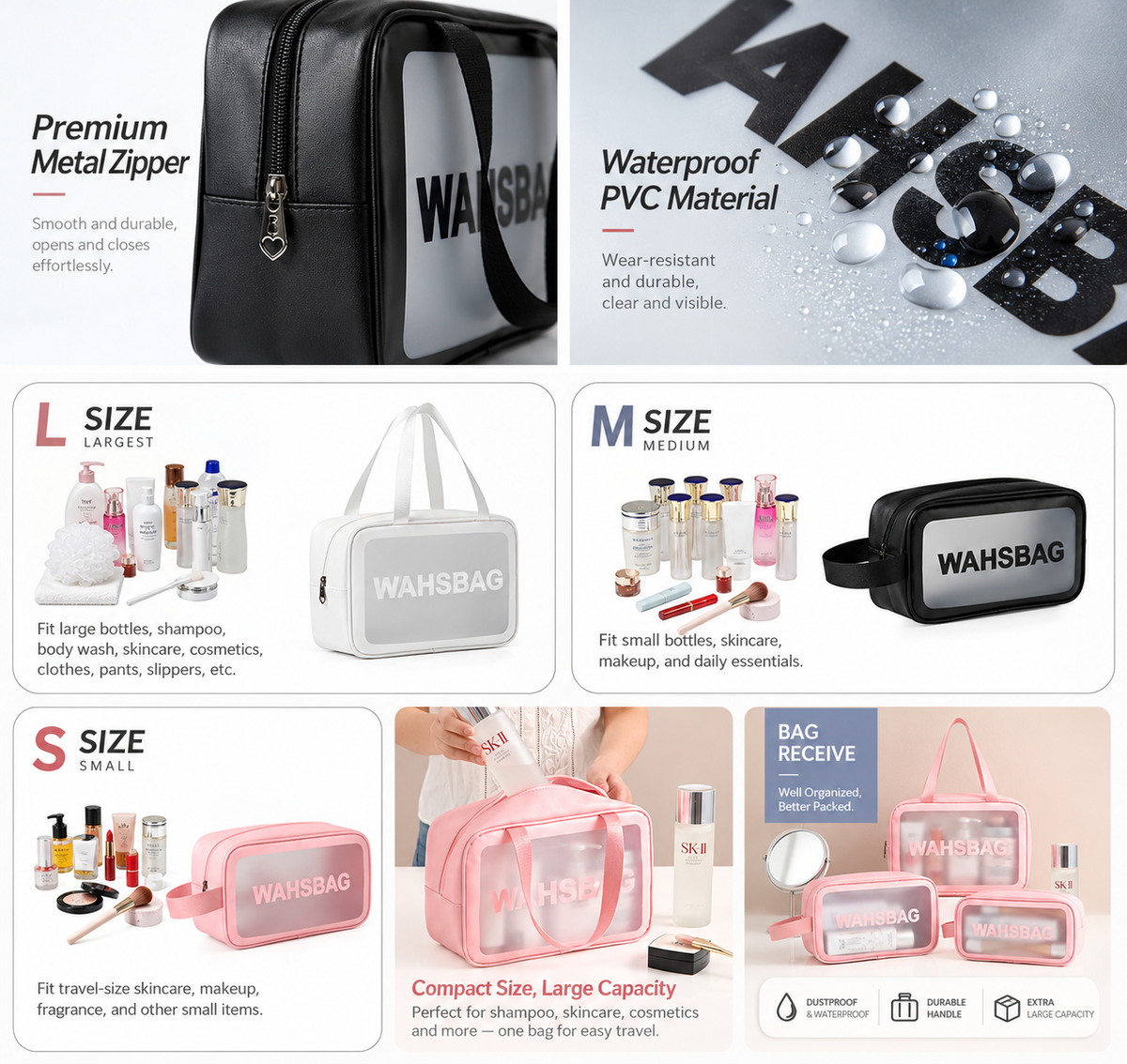 foldable small toiletry bag
white cosmetic pouch travel
folding makeup bag
portable travel pouch