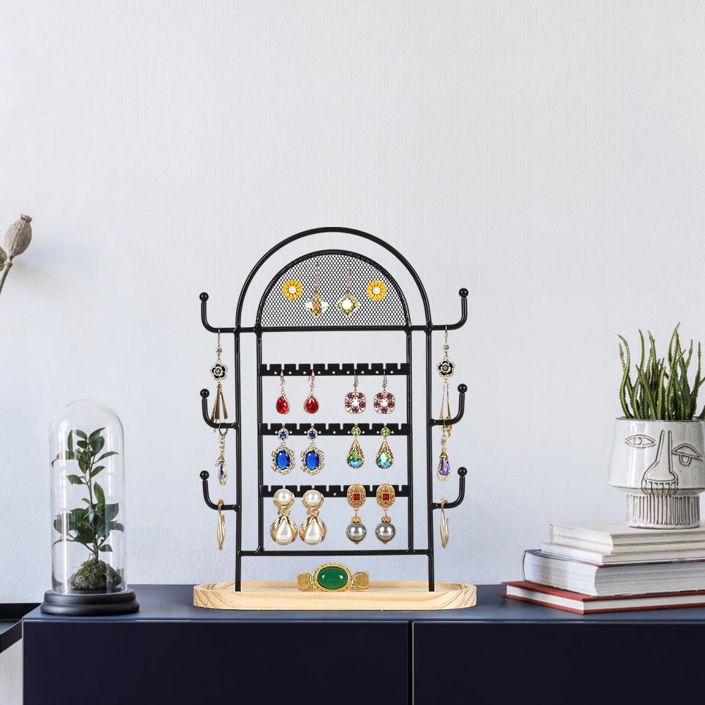 arch shaped jewelry organizer
black metal earring necklace stand
wood tray jewelry holder
tabletop jewelry display rack
wholesale jewelry stand
