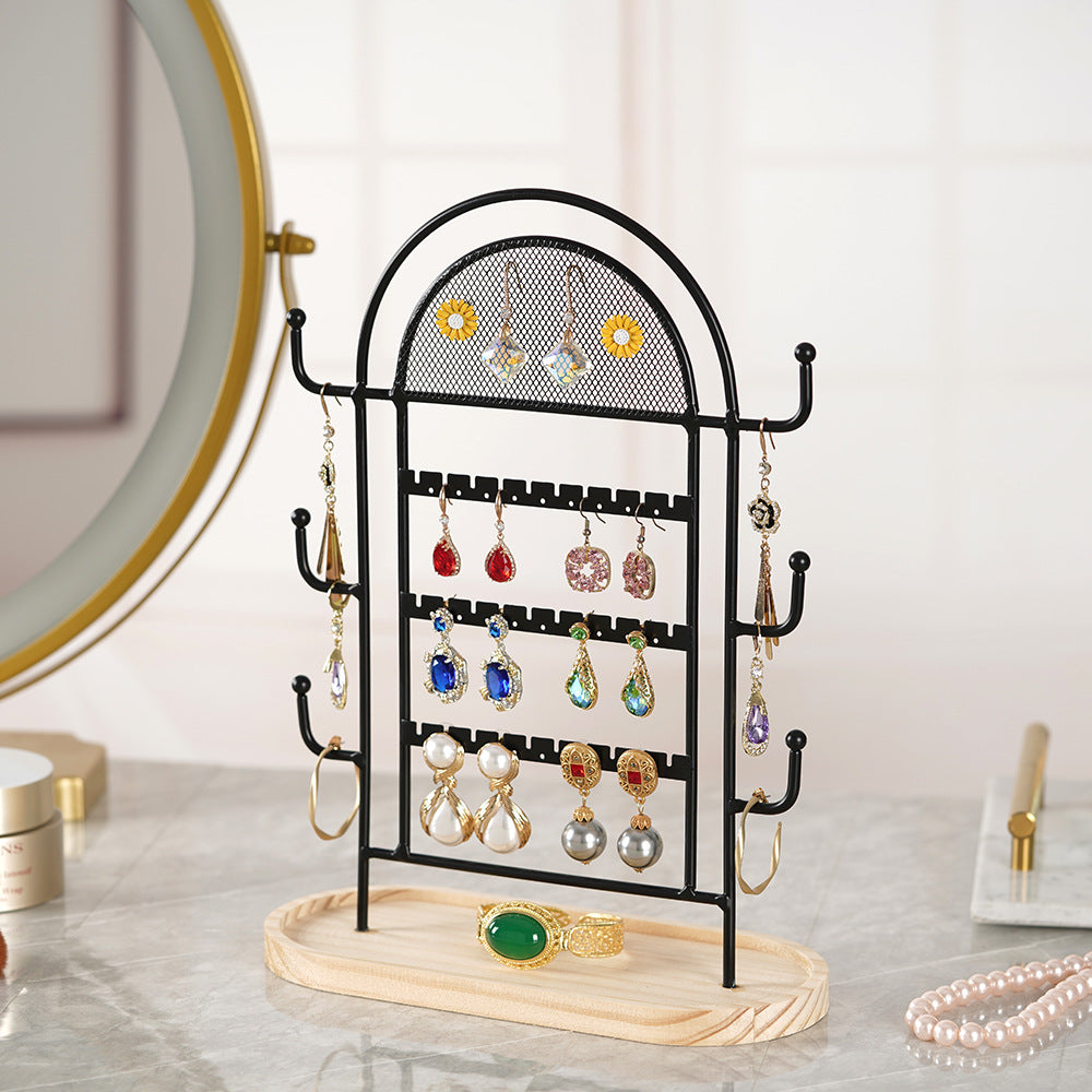 arch shaped jewelry organizer
black metal earring necklace stand
wood tray jewelry holder
tabletop jewelry display rack
wholesale jewelry stand
