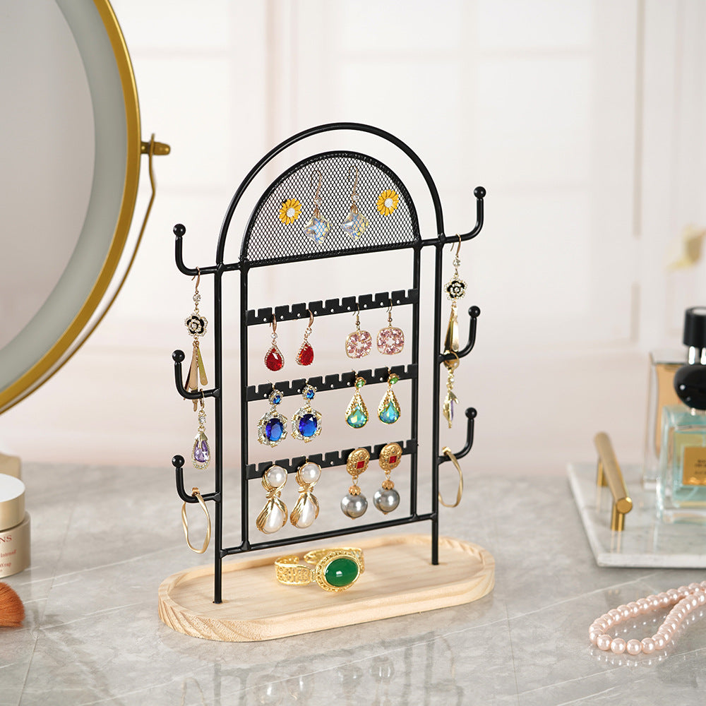 arch shaped jewelry organizer
black metal earring necklace stand
wood tray jewelry holder
tabletop jewelry display rack
wholesale jewelry stand
