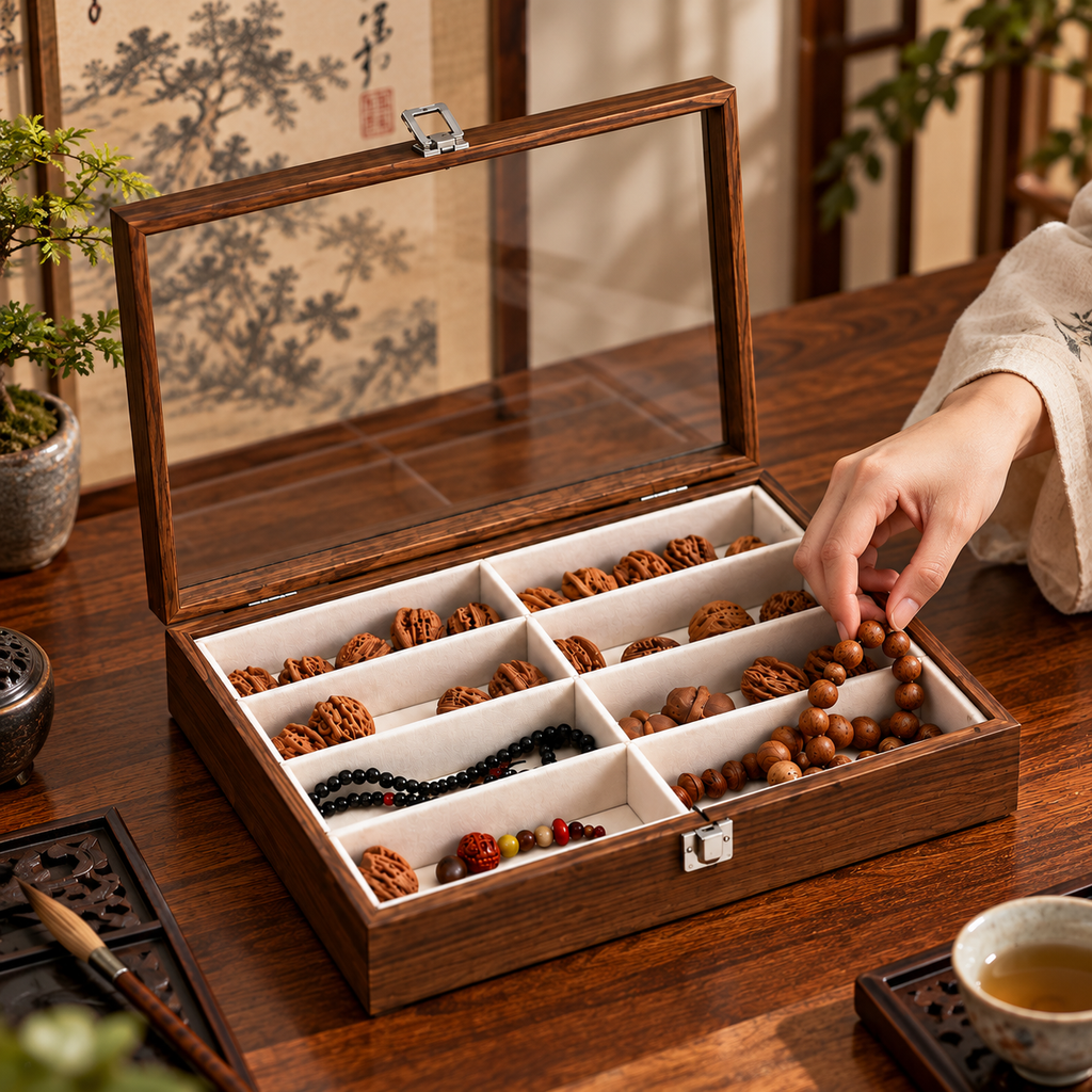 walnut 8 grid jewelry box
glass lid dustproof organizer
bead bracelet necklace storage case
heightened wood jewelry box
wholesale jewelry display case
