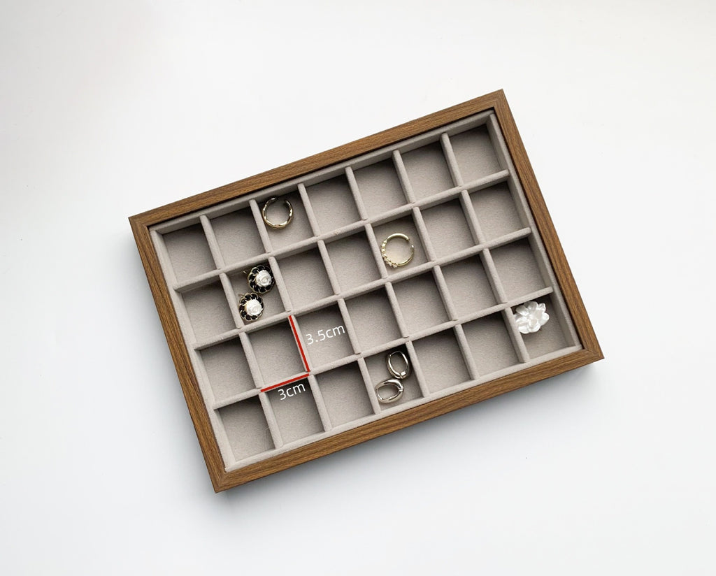 walnut wood velvet jewelry tray
large ring earring display organizer
necklace bracelet showcase tray
jewelry storage tray for vanity
wholesale jewelry display tray
