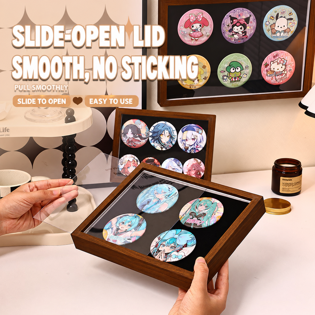 badge display box
enamel pin storage case
velvet pin collection box
walnut display box
brooch storage transparent lid