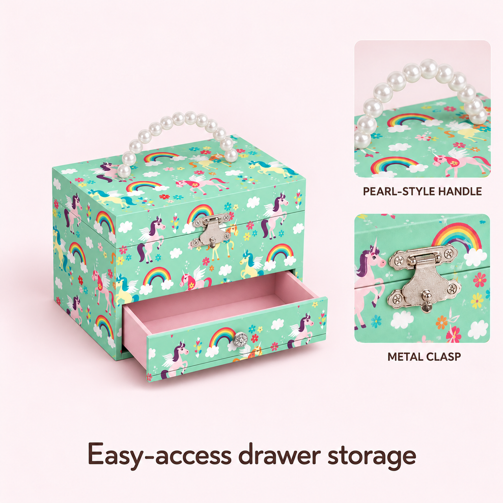 7 inch musical jewelry box with pearl handle
girls wooden music box
spinning ballerina keepsake
portable jewelry case
kids birthday gift music box
