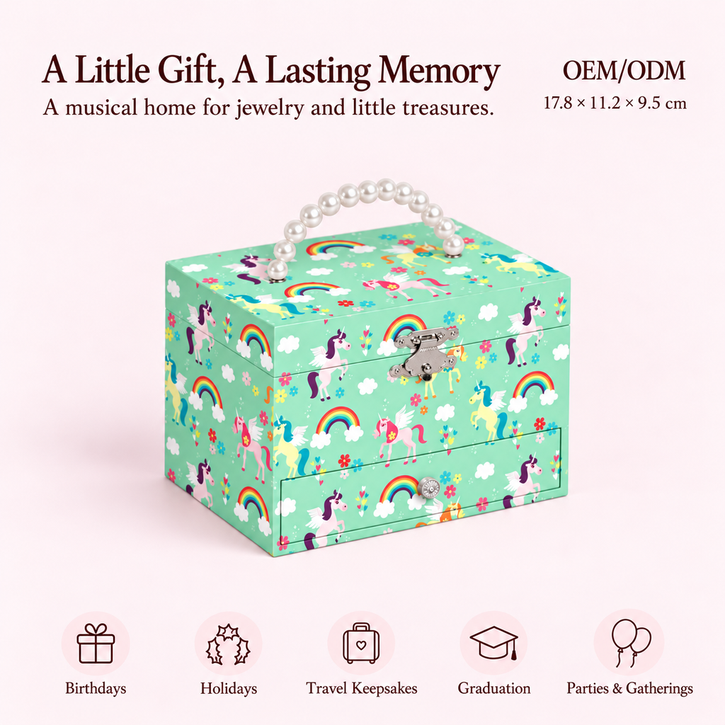 7 inch musical jewelry box with pearl handle
girls wooden music box
spinning ballerina keepsake
portable jewelry case
kids birthday gift music box

