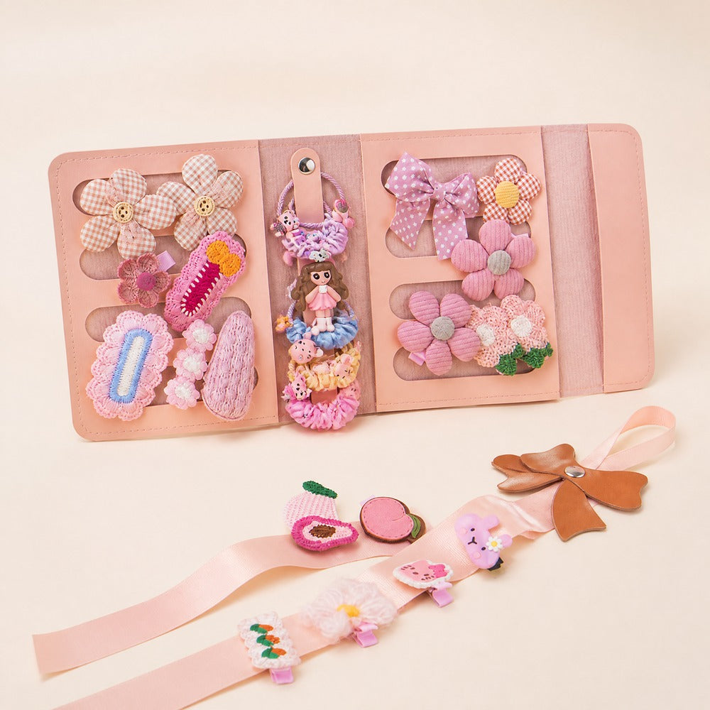 Kids Hair Accessories Organizer, PU Leather Hair Clip Storage Book with Hair Accessories Included, Gift for Girls