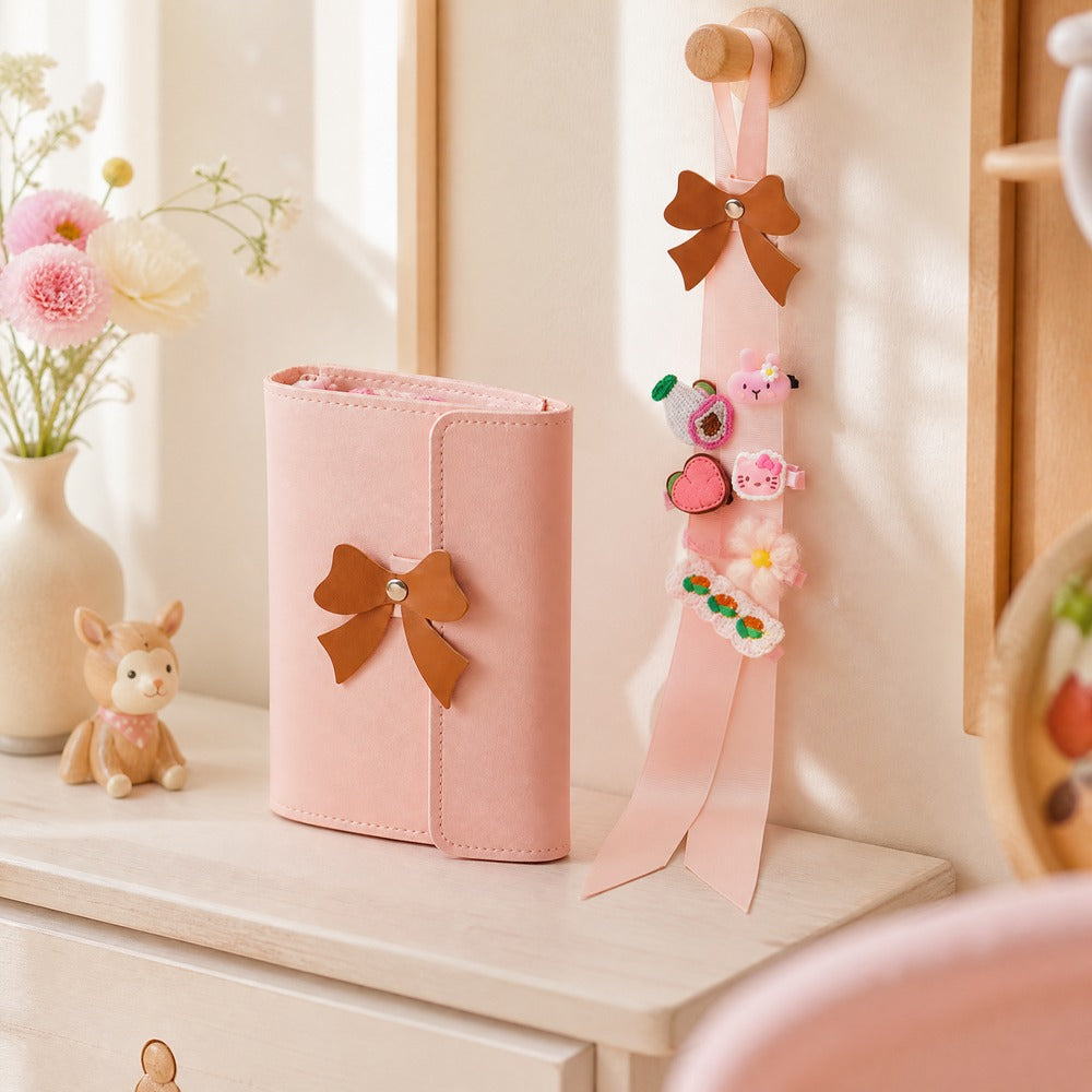 Kids Hair Accessories Organizer, PU Leather Hair Clip Storage Book with Hair Accessories Included, Gift for Girls
