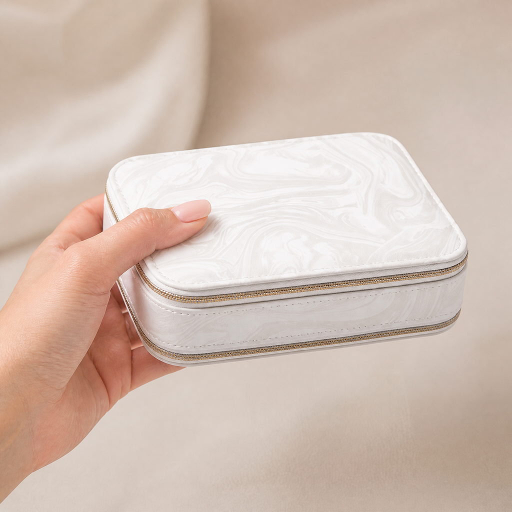 Portable PU Leather Jewelry Box, Double Zipper Travel Jewelry Organizer, Small Jewelry Storage Case for Rings Earrings Necklaces, Birthday Gift