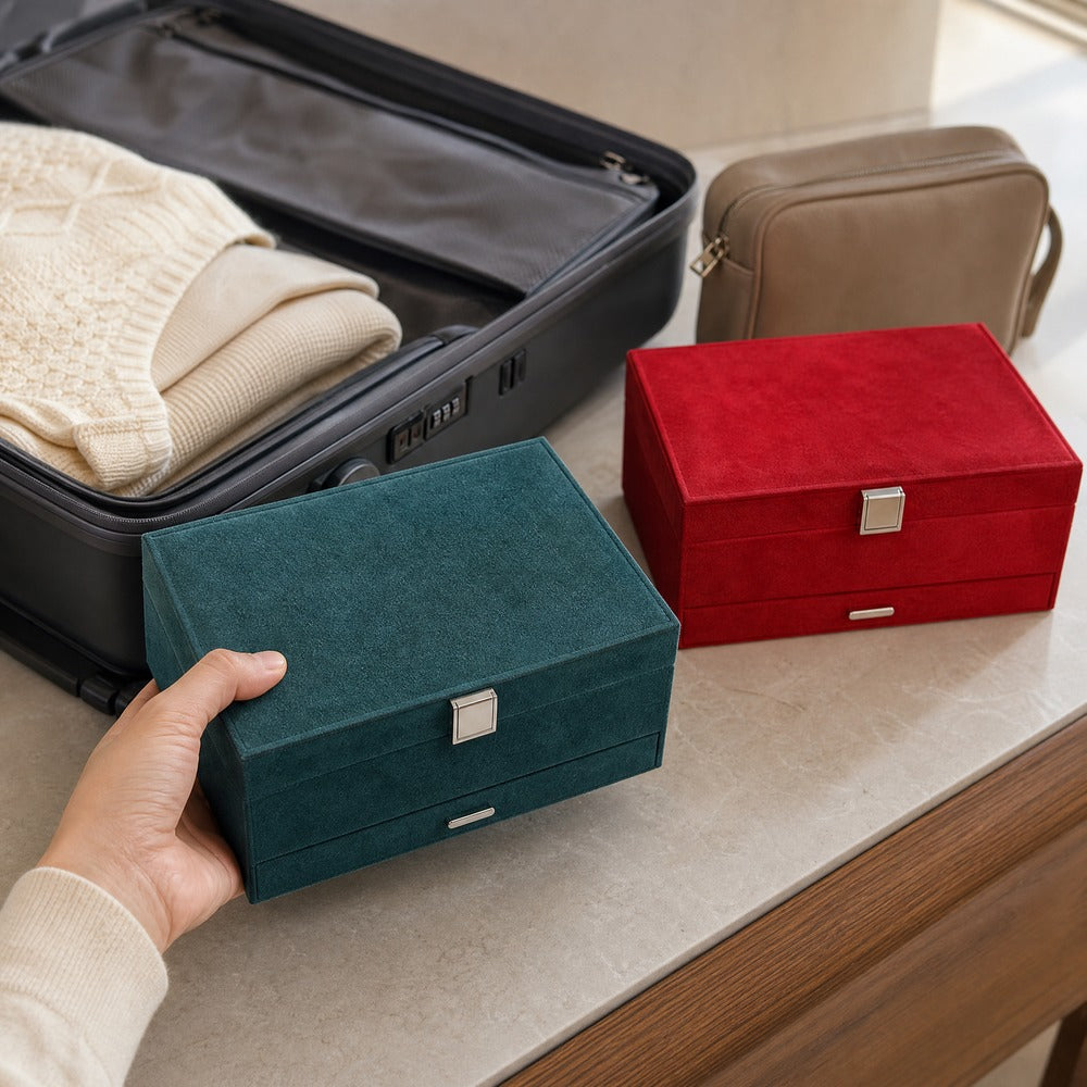 Velvet Flip Lid Jewelry Box, Soft Velvet Jewelry Organizer Case for Ring Earring Necklace Bracelet, Green Gift for Women