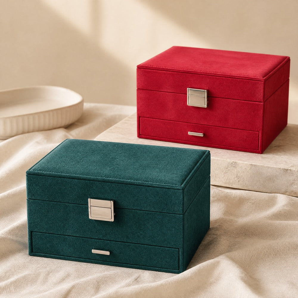 Velvet Flip Lid Jewelry Box, Soft Velvet Jewelry Organizer Case for Ring Earring Necklace Bracelet, Green Gift for Women