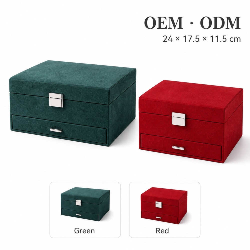 Velvet Flip Lid Jewelry Box, Soft Velvet Jewelry Organizer Case for Ring Earring Necklace Bracelet, Green Gift for Women
