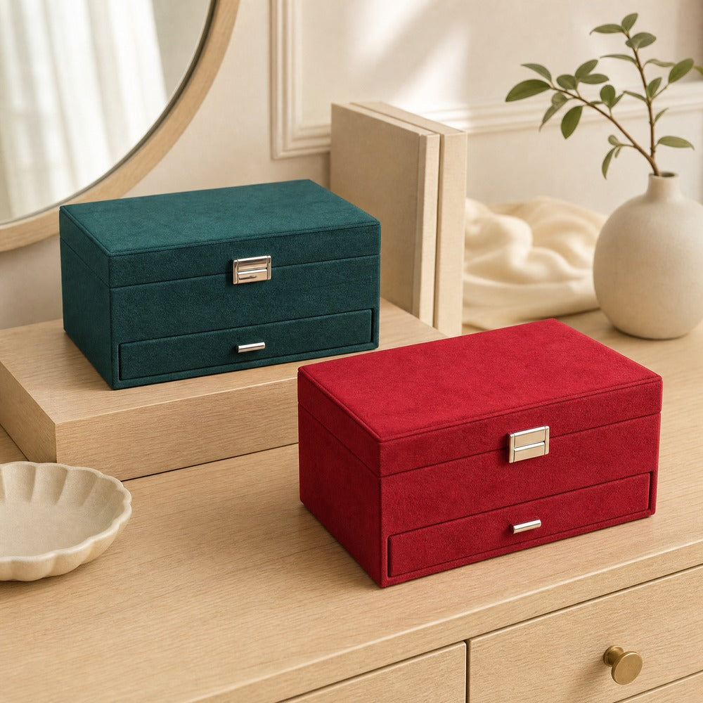 Velvet Flip Lid Jewelry Box, Soft Velvet Jewelry Organizer Case for Ring Earring Necklace Bracelet, Green Gift for Women