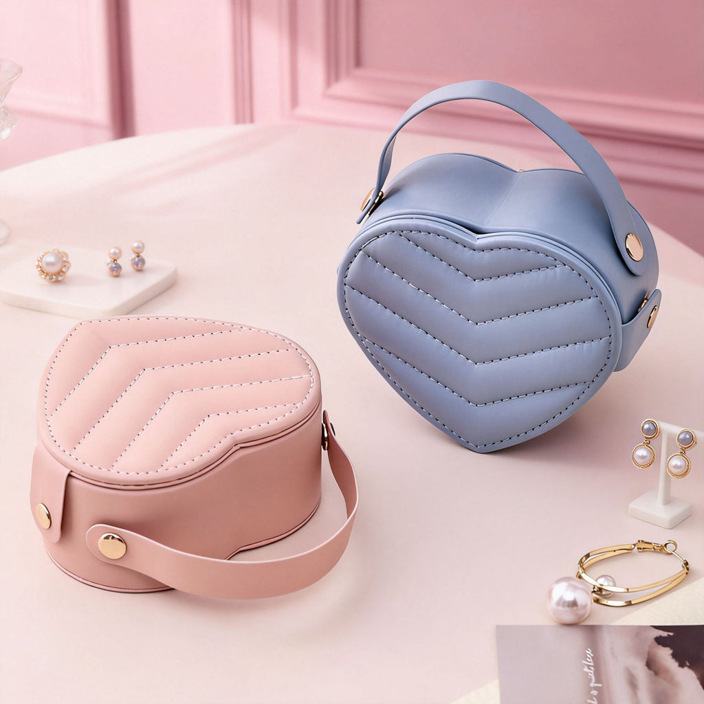 Heart-shaped Travel Jewelry Box with Mirror, Portable PU Leather Jewelry Organizer Case for Rings, Earrings & Necklaces