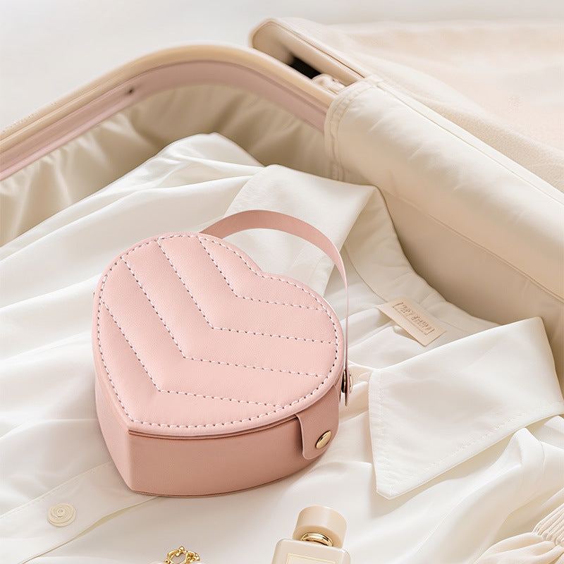 Heart-shaped Travel Jewelry Box with Mirror, Portable PU Leather Jewelry Organizer Case for Rings, Earrings & Necklaces