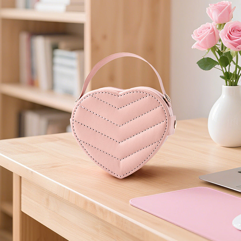 Heart-shaped Travel Jewelry Box with Mirror, Portable PU Leather Jewelry Organizer Case for Rings, Earrings & Necklaces