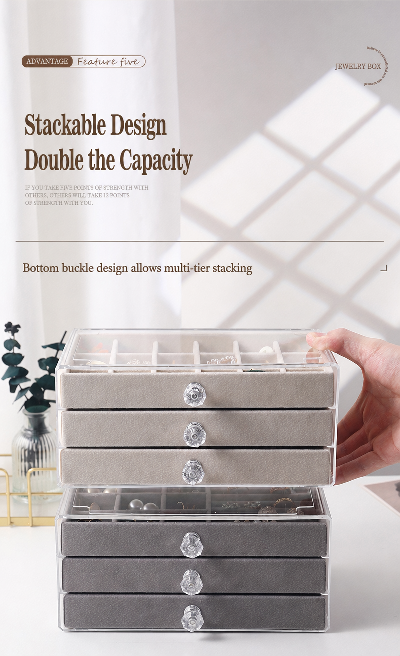3 drawer jewelry box
acrylic cosmetic organizer
velvet storage case
clear drawer vanity box
makeup organizer
