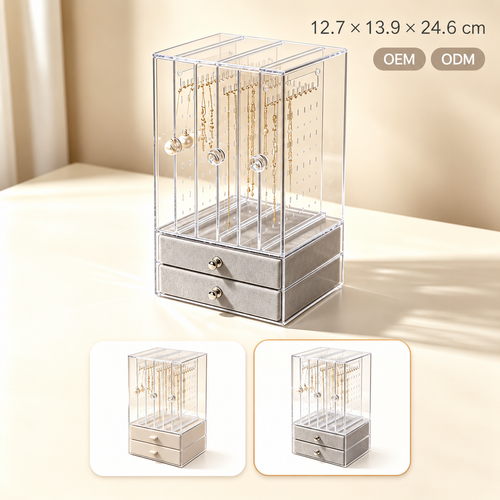 velvet jewelry organizer
acrylic cosmetic box 3 open 2 drawer
clear jewelry storage gray
vanity makeup case
jewelry organizer box