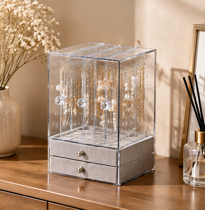 velvet jewelry organizer
acrylic cosmetic box 3 open 2 drawer
clear jewelry storage gray
vanity makeup case
jewelry organizer box