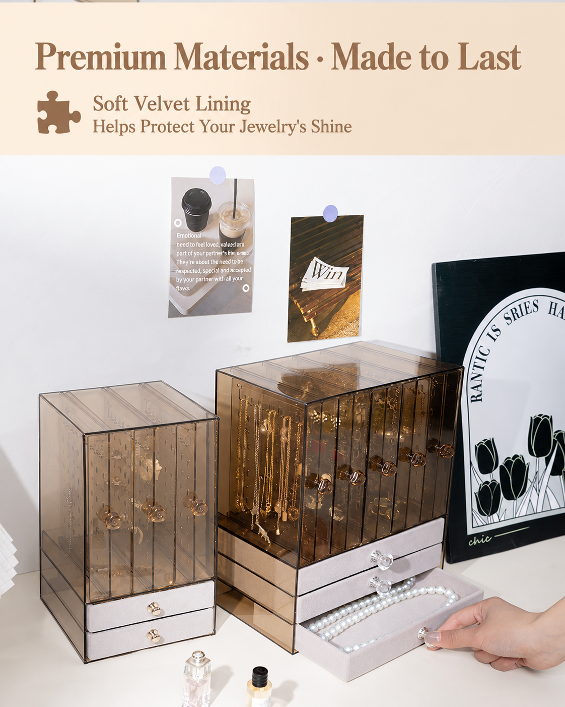 champagne jewelry box
velvet organizer 3 open 2 drawer
acrylic cosmetic box
clear jewelry storage gray
luxury jewelry box
