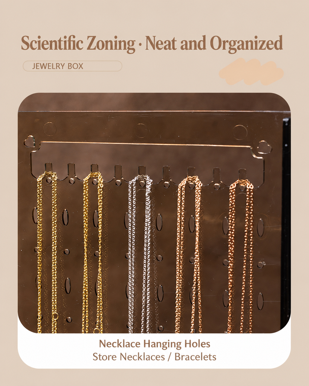 Champagne 5-Open 3-Drawer Velvet Jewelry Box, Tall Clear Acrylic Cosmetic Organizer
