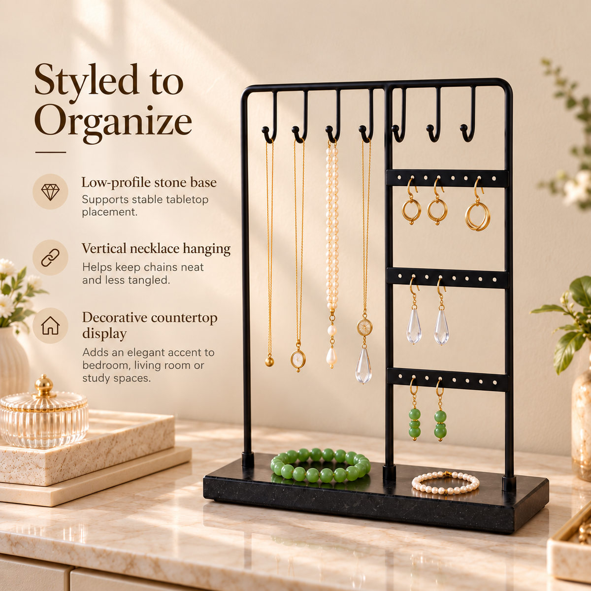 black marble jewelry display stand
heavy base anti tip necklace holder
earring jewelry organizer rack
luxury vanity jewelry stand
wholesale jewelry display
