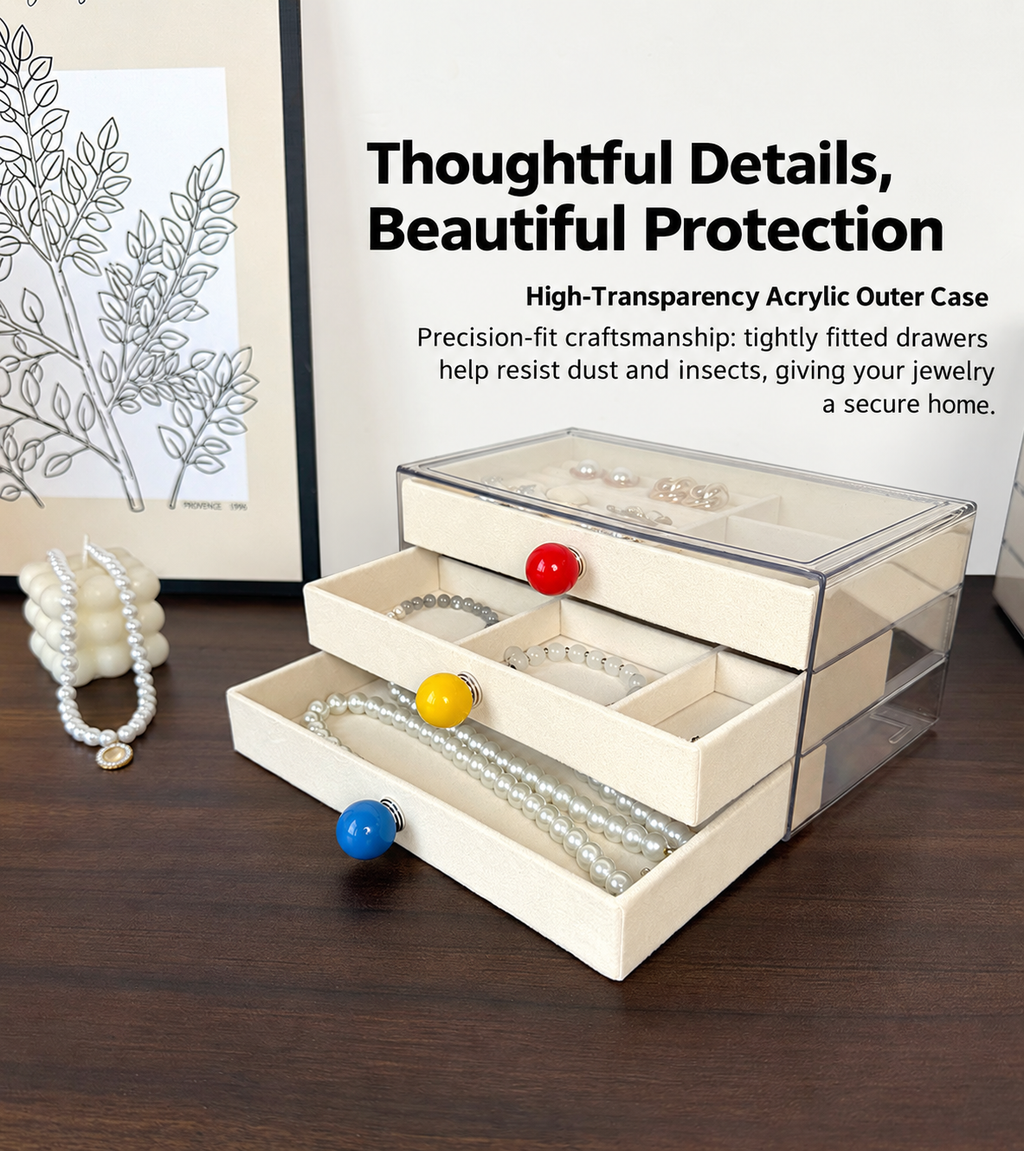 small velvet jewelry box
mini acrylic organizer
jewelry drawer box cream
rings earrings storage
vanity jewelry organizer