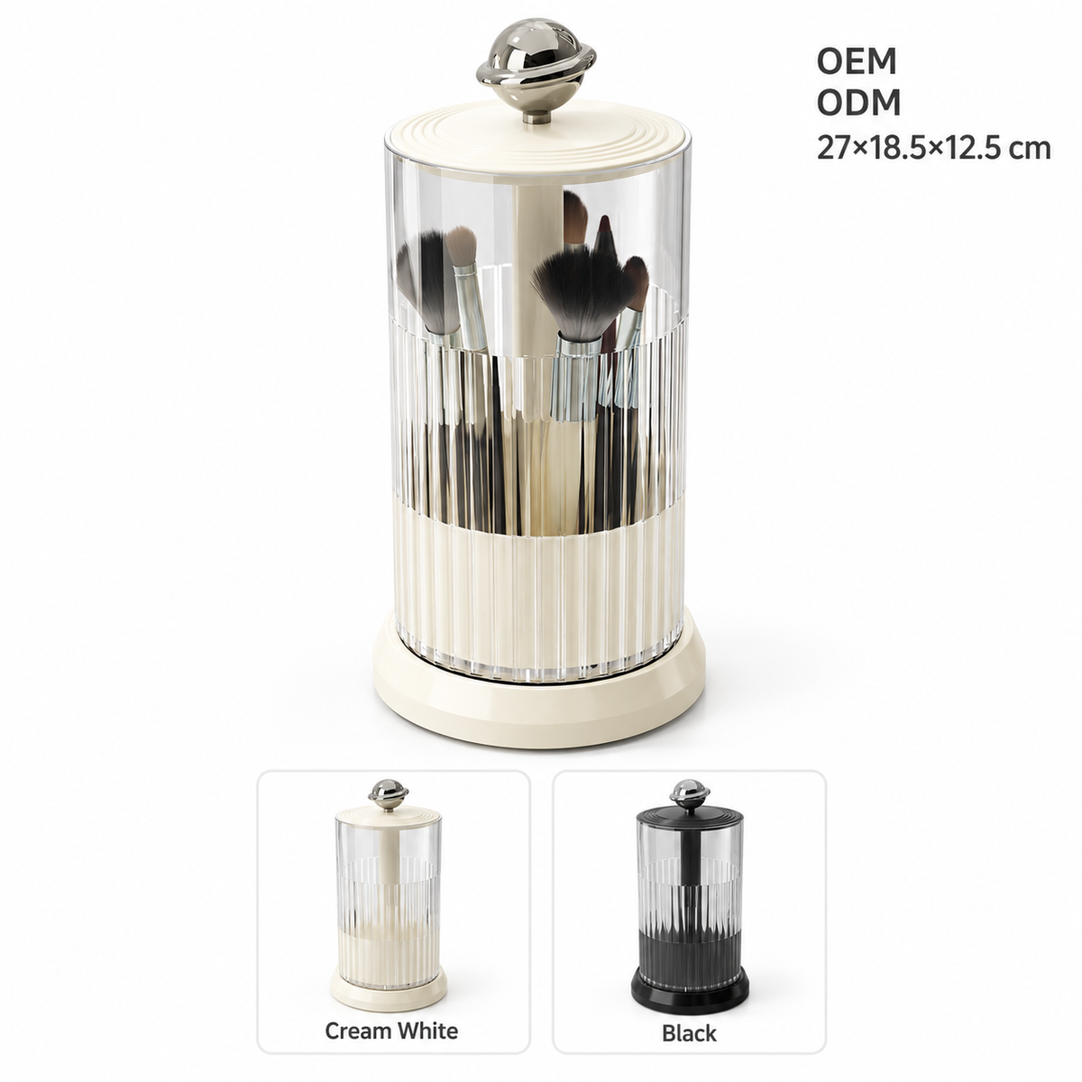 rotating makeup brush holder
press open cosmetic organizer
white makeup brush cup silver ball
vanity brush holder 360
bathroom toothbrush holder