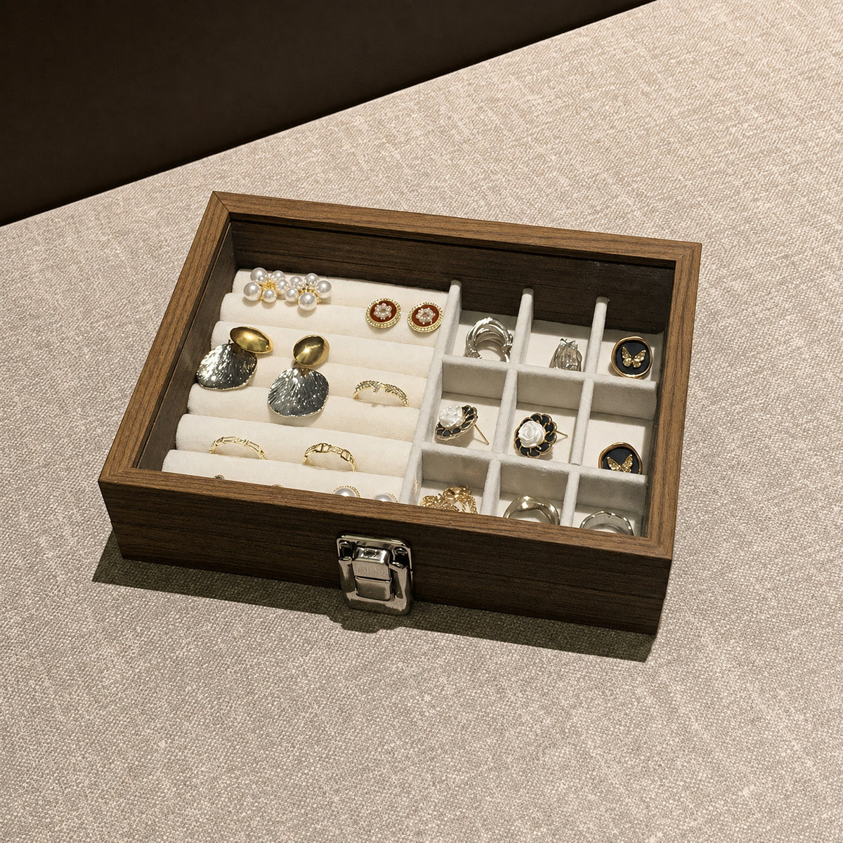 small wooden jewelry box
mini jewelry case with lock
walnut jewelry organizer
travel jewelry box compact
jewelry gift box