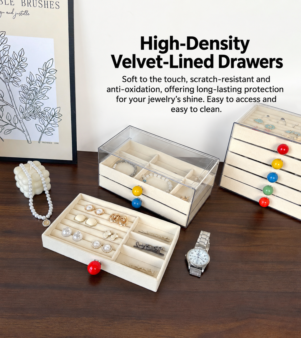 small velvet jewelry box
mini acrylic organizer
jewelry drawer box cream
rings earrings storage
vanity jewelry organizer
