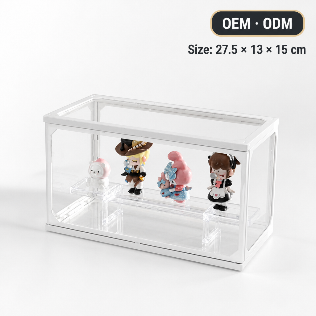 Medium Acrylic Blind Box Display Case, Stackable Side Door Figure Storage Box, Dustproof Collectibles Organizer with Tiered Shelf, for POP MART Figures