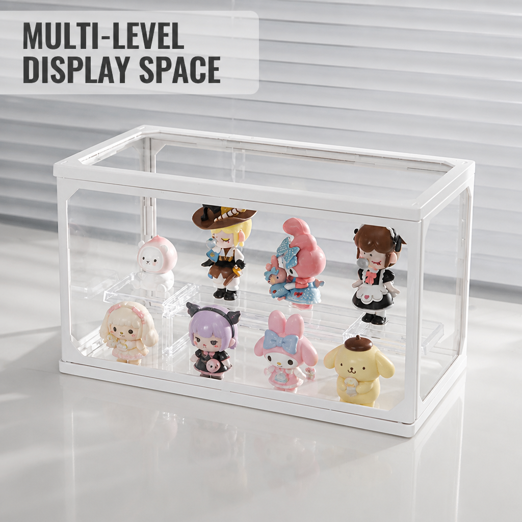 Medium Acrylic Blind Box Display Case, Stackable Side Door Figure Storage Box, Dustproof Collectibles Organizer with Tiered Shelf, for POP MART Figures