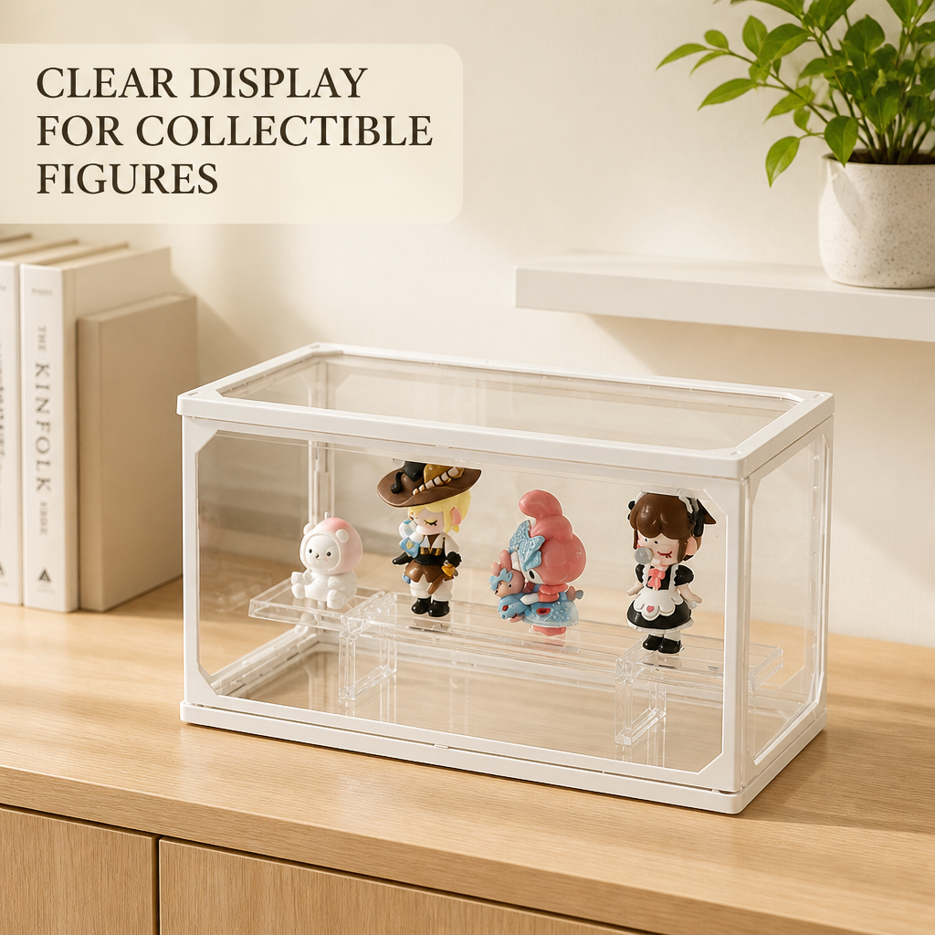 Medium Acrylic Blind Box Display Case, Stackable Side Door Figure Storage Box, Dustproof Collectibles Organizer with Tiered Shelf, for POP MART Figures