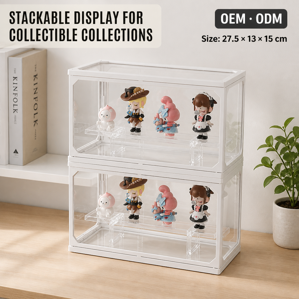 Medium Acrylic Blind Box Display Case, Stackable Side Door Figure Storage Box, Dustproof Collectibles Organizer with Tiered Shelf, for POP MART Figures