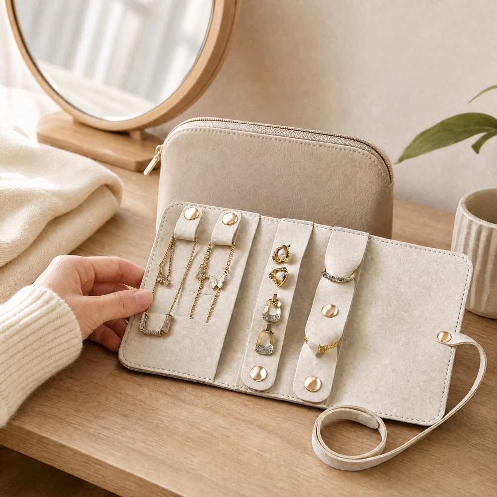 Microfiber Suede Travel Jewelry Roll, Dustproof Soft Jewelry Storage Pouch, Portable Necklace Earring Organizer Roll