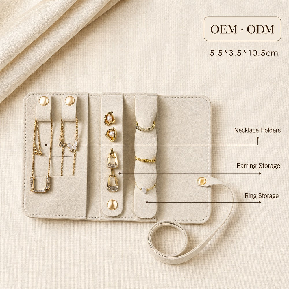 Microfiber Suede Travel Jewelry Roll, Dustproof Soft Jewelry Storage Pouch, Portable Necklace Earring Organizer Roll