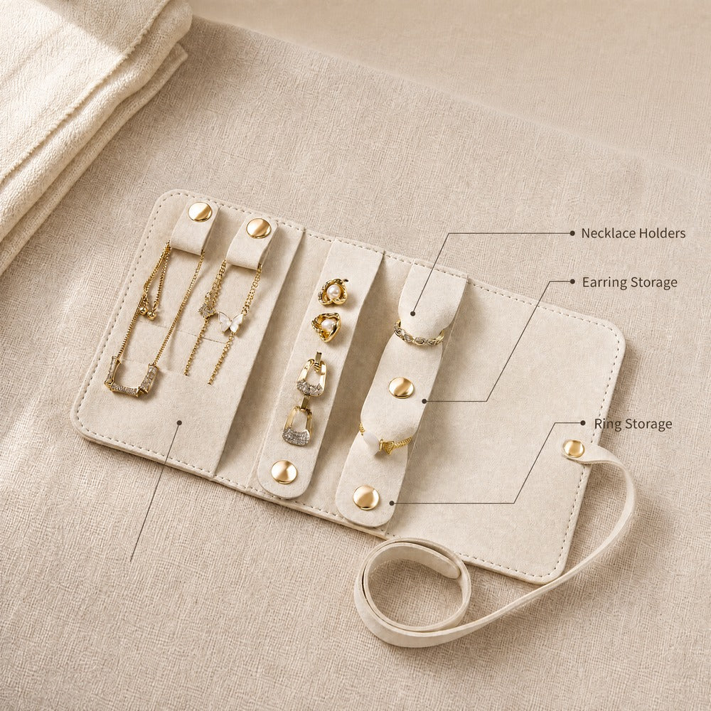 Microfiber Suede Travel Jewelry Roll, Dustproof Soft Jewelry Storage Pouch, Portable Necklace Earring Organizer Roll
