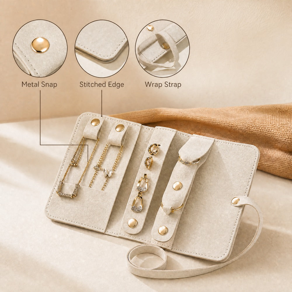 Microfiber Suede Travel Jewelry Roll, Dustproof Soft Jewelry Storage Pouch, Portable Necklace Earring Organizer Roll