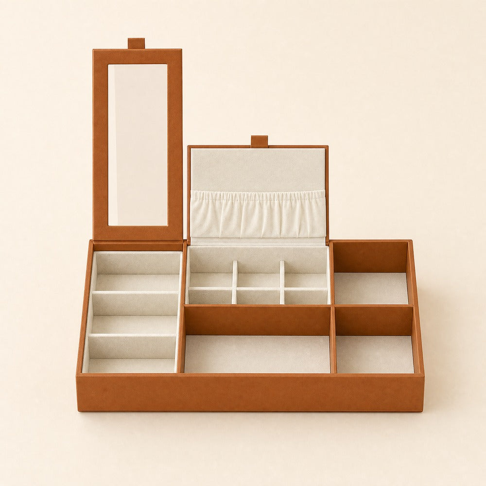Compartmentalized Velvet Jewelry Tray, Stackable Jewelry Display Organizer for Ring Earring Necklace Bracelet, Vanity Dresser Storage